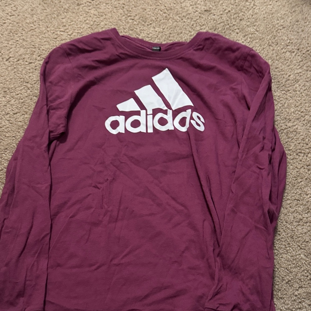 Adidas Burgundy Long Sleeve Tee with White Logo